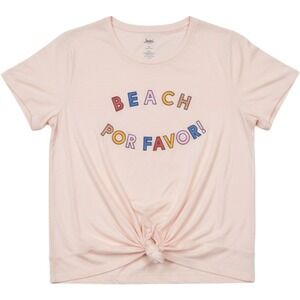 Jenni Intimates Beach Por Favor Graphic Twist Front Tee Peach Women 1X